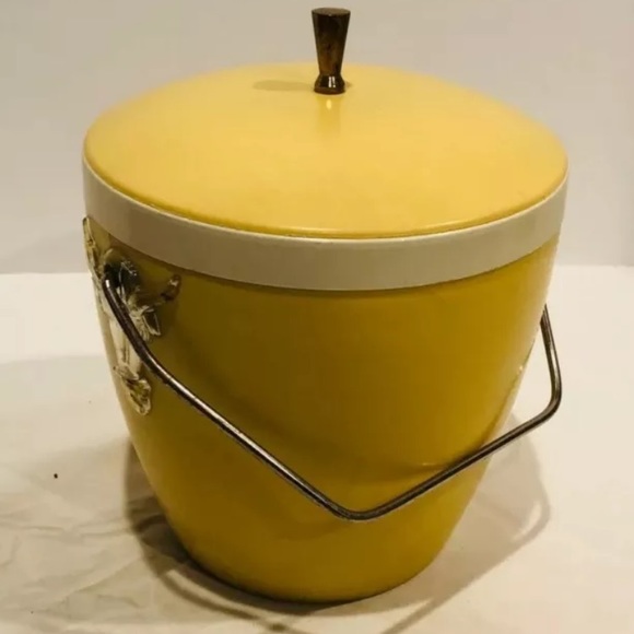 Vintage Mid Century Yellow Ice Bucket Ram Steer 60